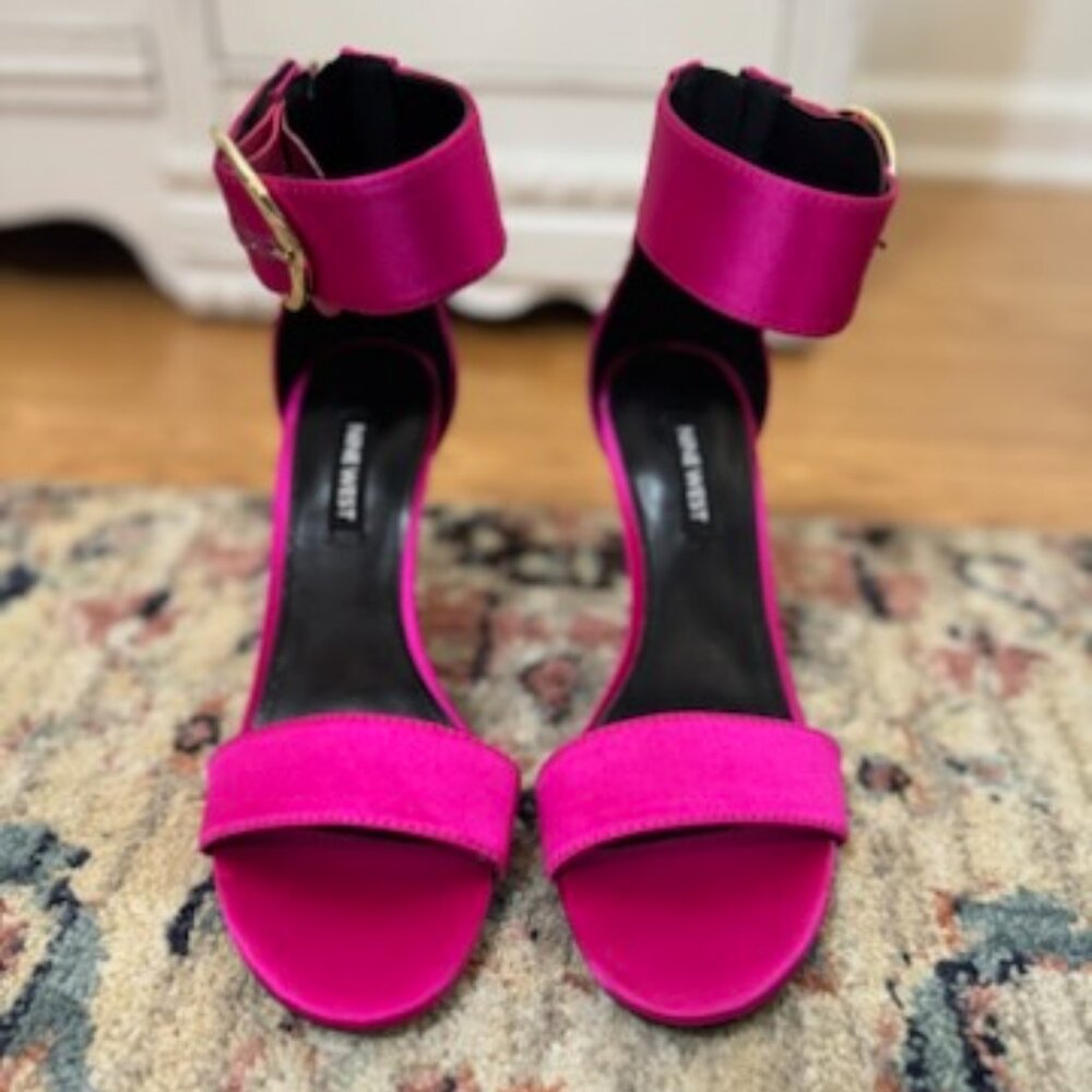 Nine West Reina Pink Stiletto Heels | Gold Heel & Ankle Strap | Brand New